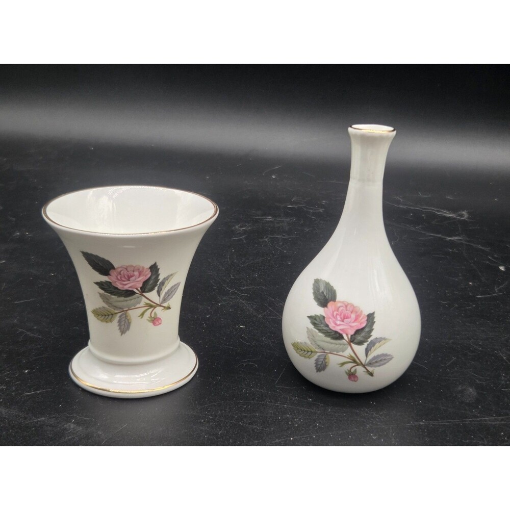 Vintage Wedgwood Bone China Vase Set of 2 Hathaway Rose Pattern
